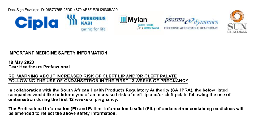 Warning about increased risk of cleft lip