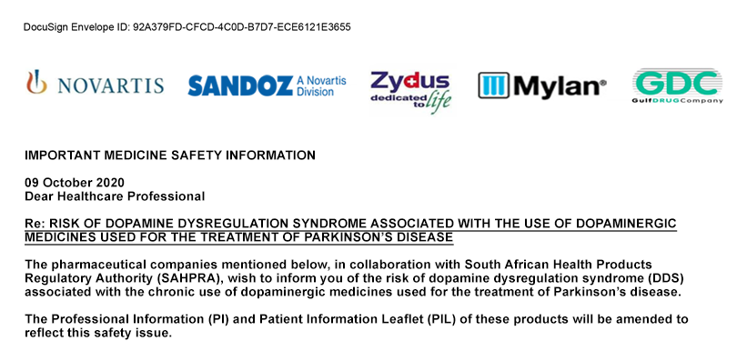 Risk of Dopamine Dysregulation Syndrome